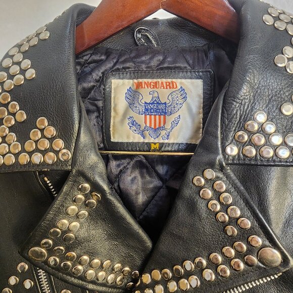 Vintage 1980s Vanguard Studded Leather Biker Jacket Women’s Medium Cropped - Picture 9 of 16